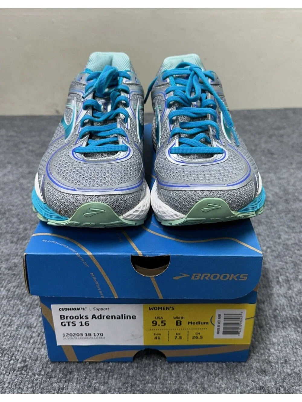 Brooks Adrenaline GTS 16 Women’s 9.5 B Blue Aqua Silver Athletic Running Support
